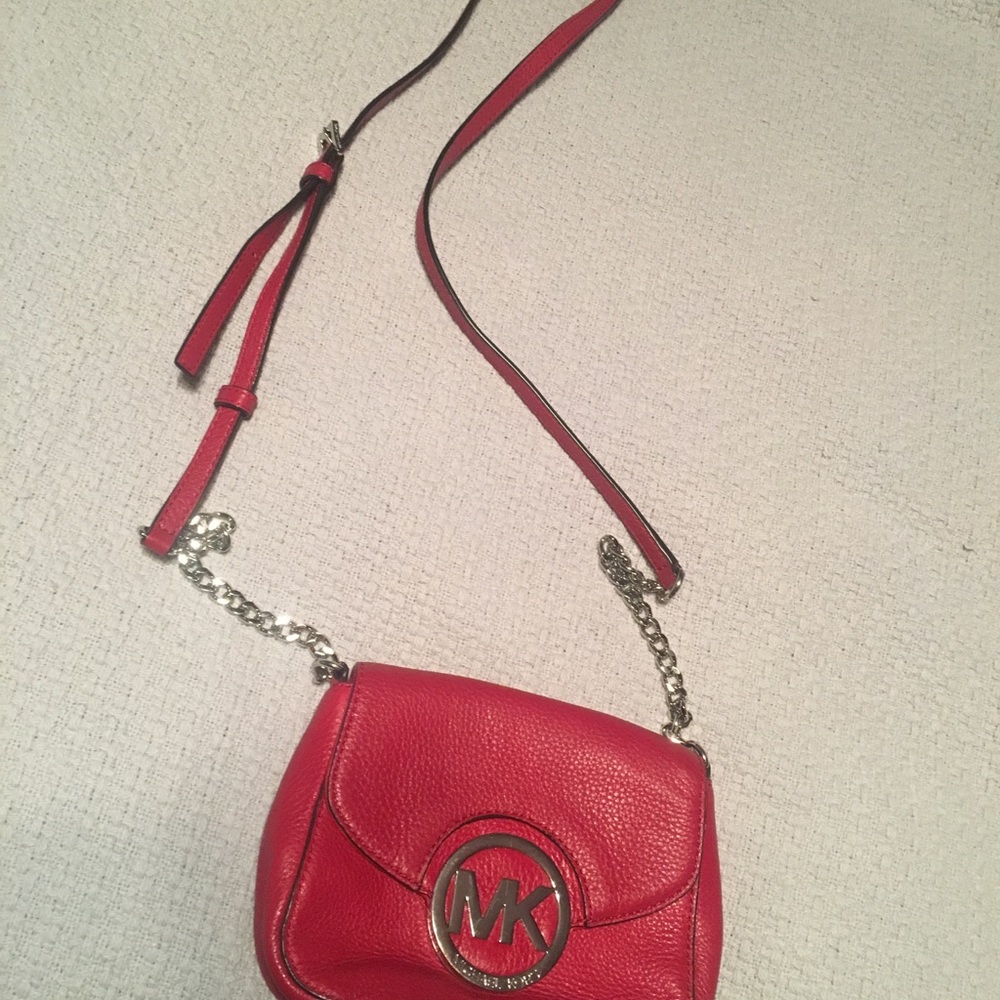 Michael Kors Red Leather Mini Crossbody with Silver Logo - Picture 3 of 7